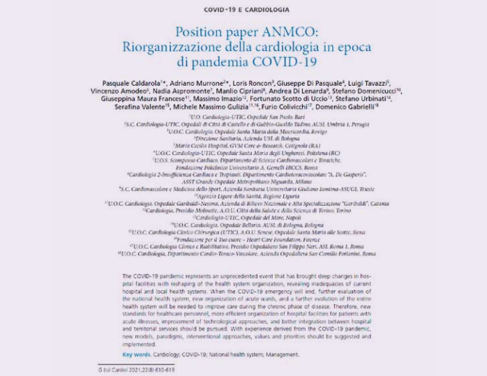 La riorganizzazione della Cardiologia in epoca di pandemia da SARS – CoV – 2<br>Il Position Paper ANMCO